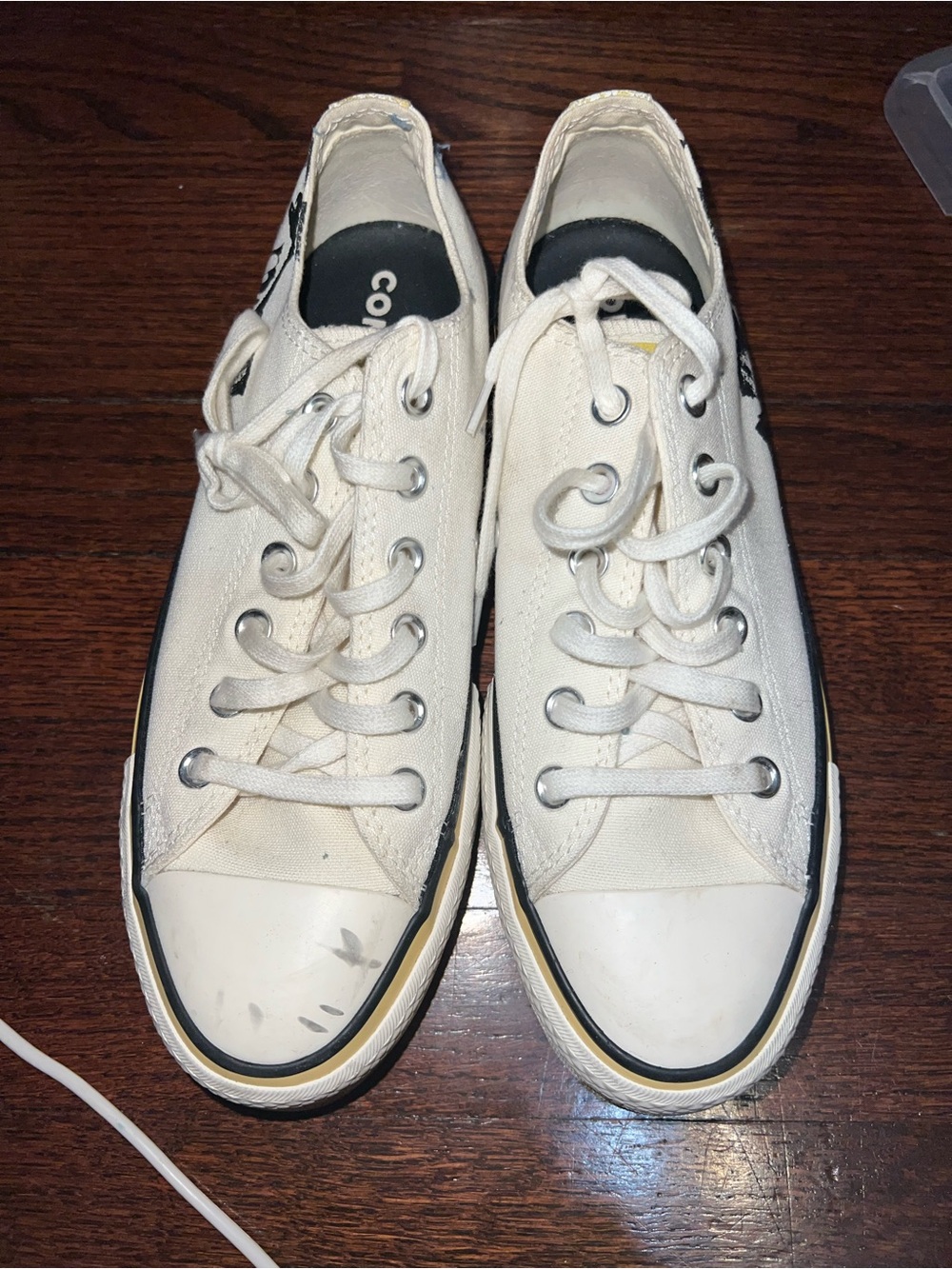 Converse White Canvas Low-Top Sneakers with Black Insole